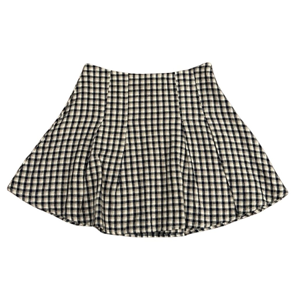 NWT Rylee + Cru Women's Pleated Mini Skirt Navy Check M